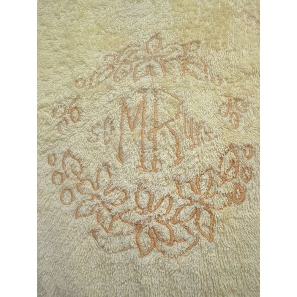 Vintage Wedding Set Mr. And Mrs. Embroider Yellow Bath Towels by Martex MCM